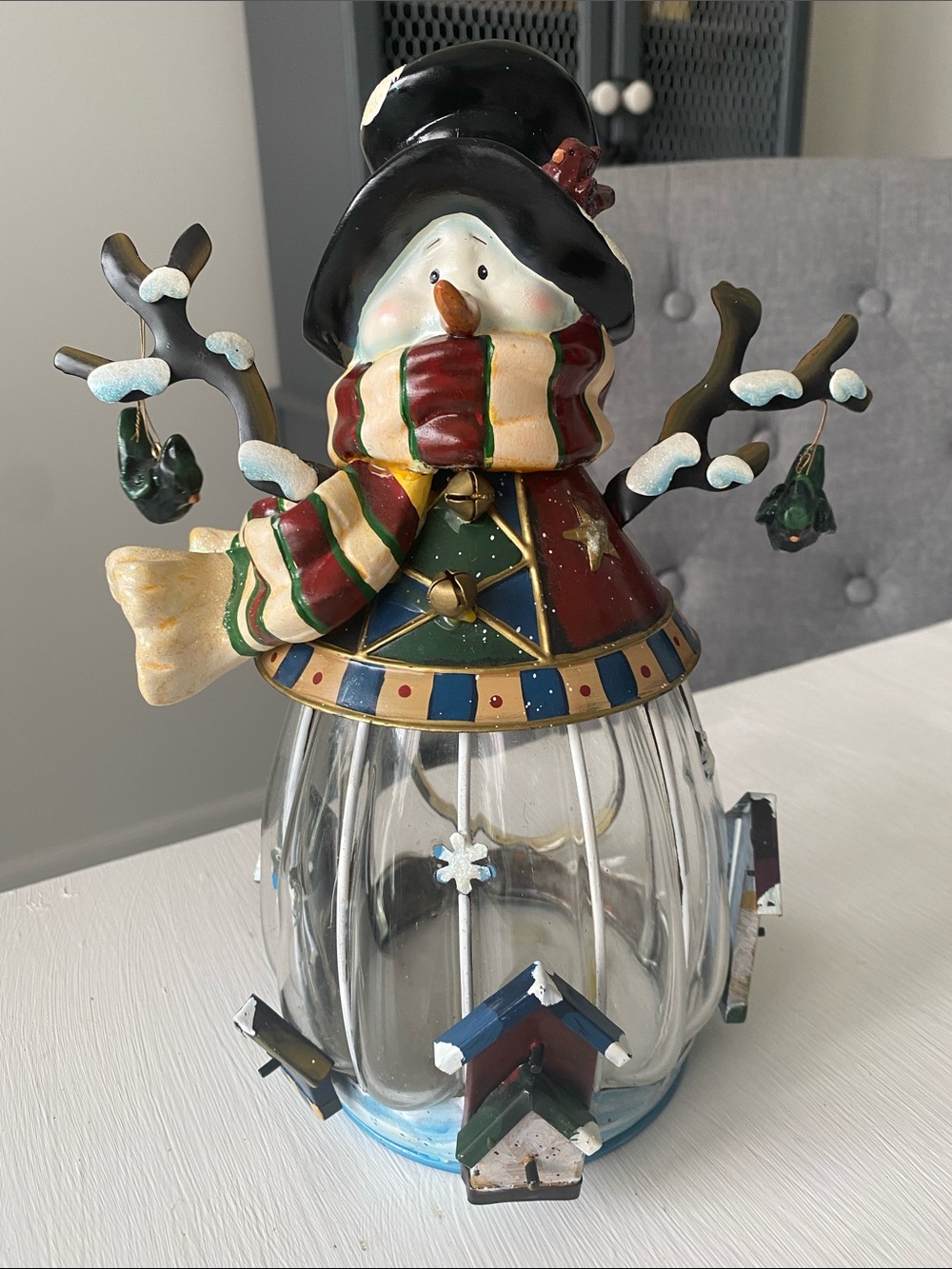 Festive Snowman Glass Lantern - Multicolor Holiday Decor